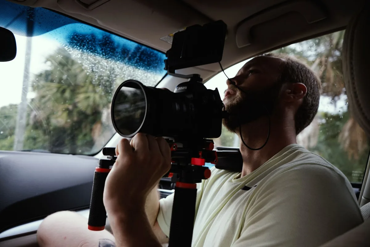 Documentary production team working on a film project in a studio setting